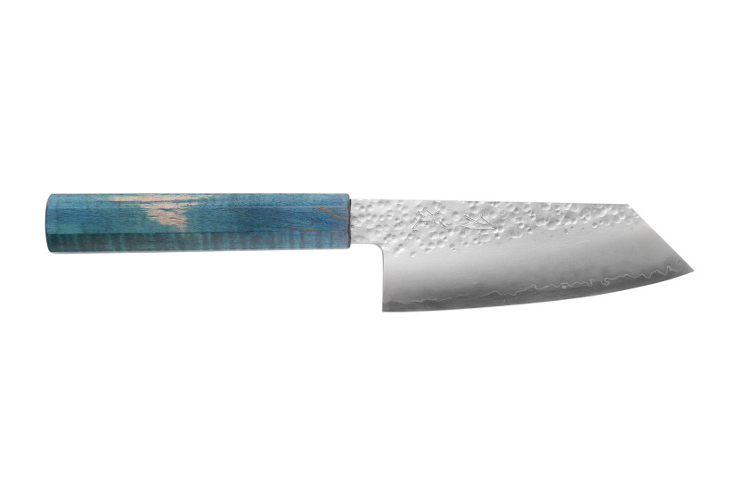 Handgjord japanskko-bunka -kniv, 13 cm, Hado Shiosai VG10, blått handtag