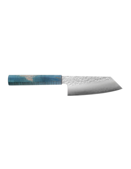 Handgjord japanskko-bunka -kniv, 13 cm, Hado Shiosai VG10, blått handtag
