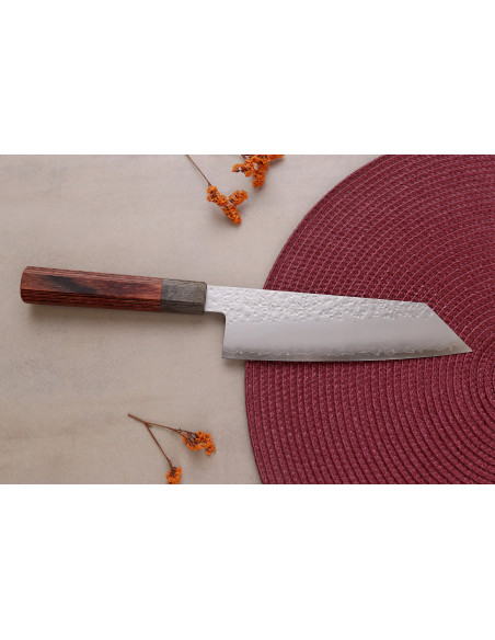Coltello Bunka giapponese artigianale Hado Shiosai da 17 cm, lama in acciaio VG10, manico in legno di pakka