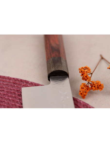 Coltello giapponese artigianaleKo-Bunka da 13 cm, Hado Shiosai VG10, con manico in legno di pakka