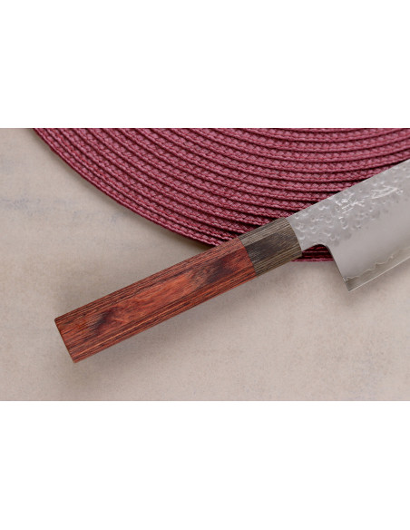 Coltello giapponese artigianaleKo-Bunka da 13 cm, Hado Shiosai VG10, con manico in legno di pakka