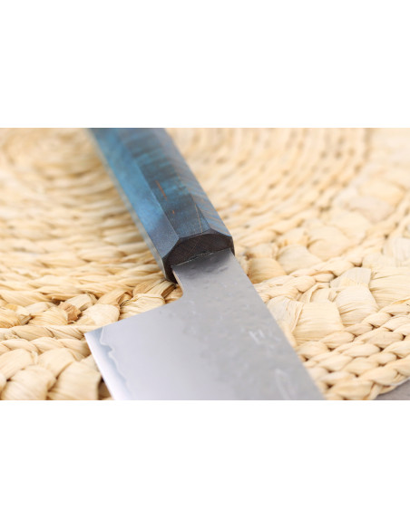 Håndlavet japansk kiritsuke-kniv, 20 cm, Hado Shiosai VG10, med blåt skaft