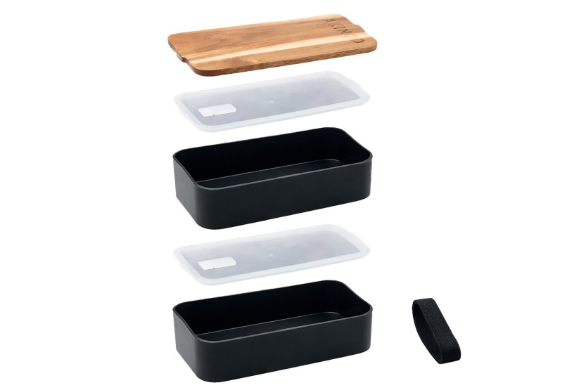Akinod Bento Box, 11:46, Black with Acacia Lid, 1.4L