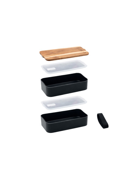 Bento Akinod 11:46 nero con coperchio in legno di acacia, 1,4 L