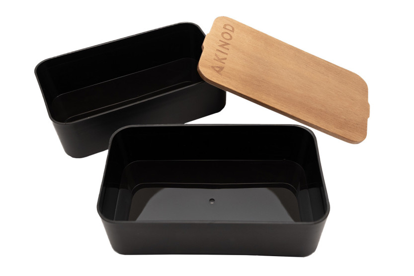 Akinod Bento Box, 11:46, Black with Acacia Lid, 1.4 L
