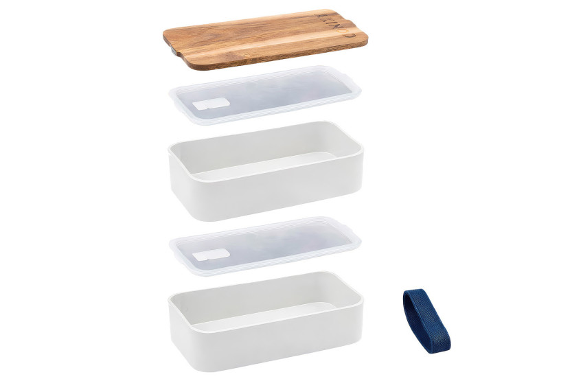 Bento Akinod 11:46 blanco con tapa de acacia, 1,4 l