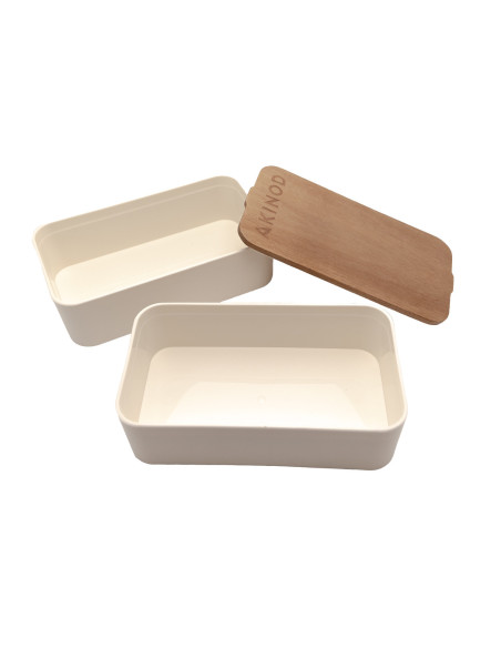 Bento Akinod 11:46 blanco con tapa de acacia, 1,4 l