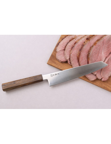Cuchillo sujihiki kiritsuke japonés artesanal de 20 cm de Wusaki Hikari SLD con mango de bubinga