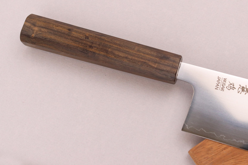 Handgemaakt Japans nakiri-mes van 16 cm, Wusaki Hikari SLD, met bubinga-heft
