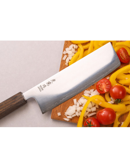 Faca nakiri japonesa artesanal Wusaki Hikari SLD de 16 cm com cabo em bubinga