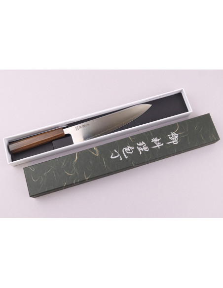 Faca gyuto japonesa artesanal Wusaki Hikari SLD de 21 cm com cabo em bubinga