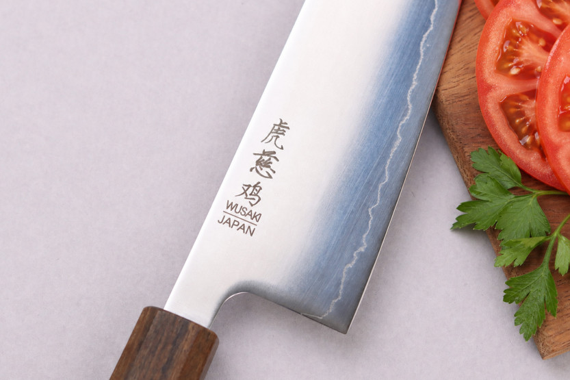 Faca gyuto japonesa artesanal Wusaki Hikari SLD de 21 cm com cabo em bubinga