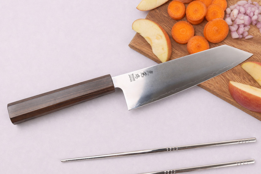 Handcrafted Japanese 17.5 cm Wusaki Hikari SLD Kiritsuke Santoku Knife with Bubinga Handle