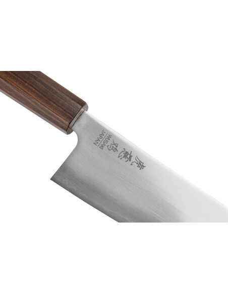 Håndlavet japansk Santoku-kniv med kiritsuke-skærekant, 17,5 cm, Wusaki Hikari SLD, med bubinga-skaft