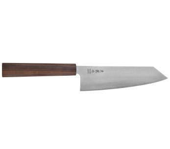 Coltello santoku kiritsuke giapponese artigianale Wusaki Hikari SLD da 17,5 cm con manico in bubinga