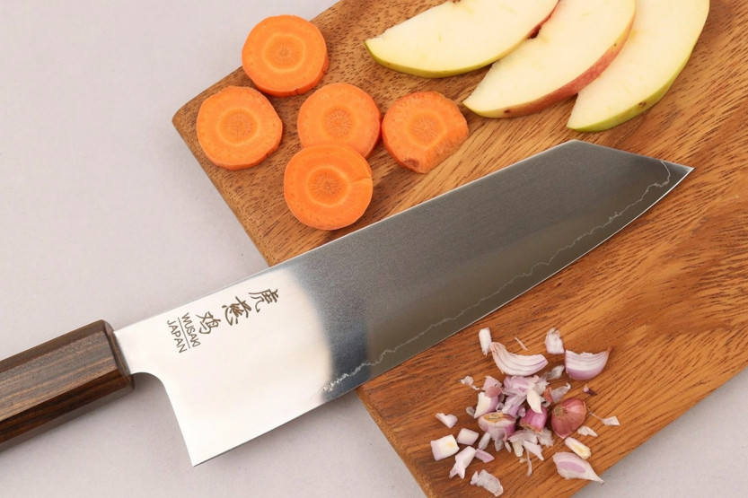 Handcrafted Japanese 17.5 cm Wusaki Hikari SLD Kiritsuke Santoku Knife with Bubinga Handle