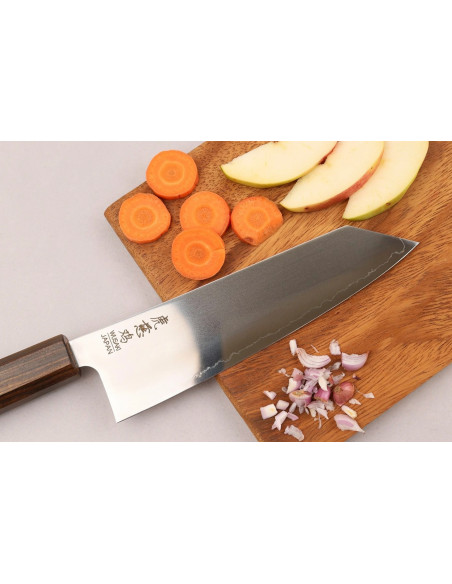 Faca santoku kiritsuke japonesa artesanal Wusaki Hikari SLD de 17,5 cm com cabo em bubinga