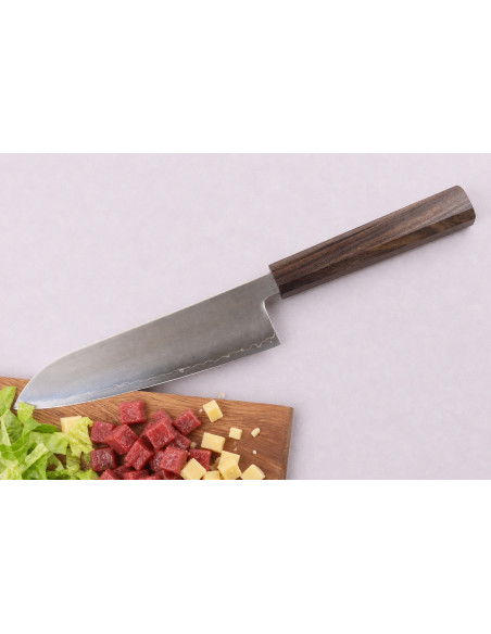 Faca santoku japonesa artesanal Wusaki Hikari SLD de 17 cm com cabo em bubinga