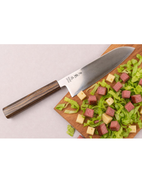 Håndlavet japansk santoku-kniv, 17 cm, Wusaki Hikari SLD, med bubinga-skaft