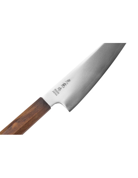 Håndlavet japansk ko-santoku-kniv, 15 cm, Wusaki Hikari SLD, med bubinga-skaft