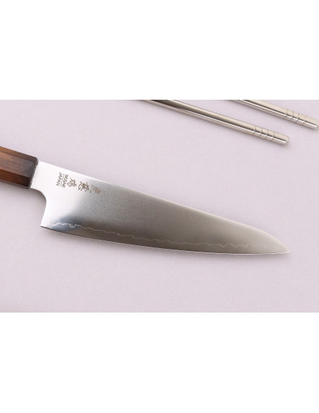 Coltello santoku ko giapponese artigianale Wusaki Hikari SLD da 15 cm con manico in bubinga