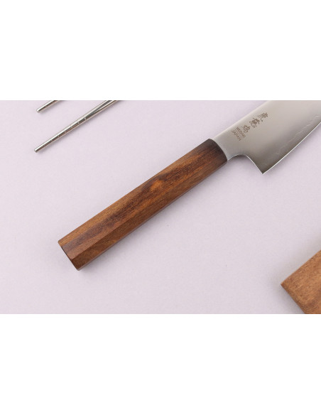 Håndlaget japansk ko santoku-kniv, 15 cm, Wusaki Hikari SLD, med bubinga-skaft