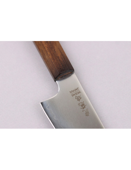 Handgefertigtes japanisches Santoku-Messer „Ko“ von Wusaki Hikari SLD, 15 cm, mit Bubinga-Griff