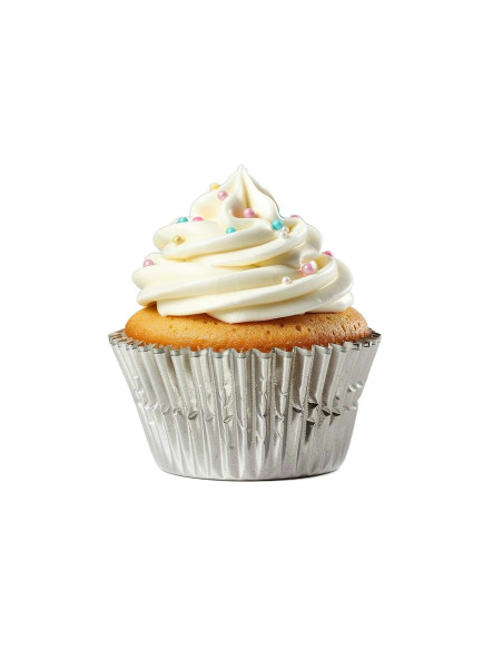 Sæt med 50 sølvfarvede cupcakeforme fra Patisdécor
