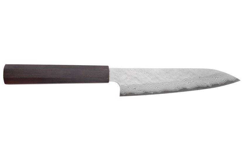 Handgefertigtes japanisches Universalmesser, 15 cm, Nigara Hamono Tsuchime VG10 -Damast
