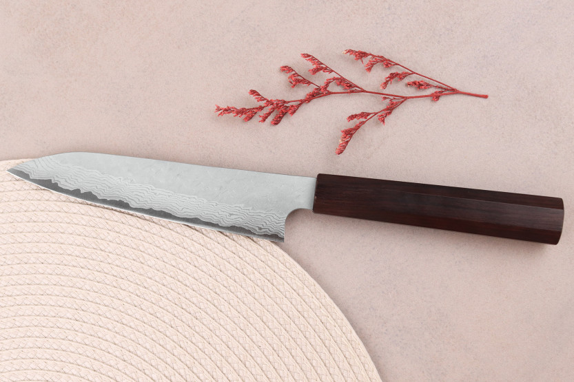 Håndlaget japansk universalkniv, 15 cm, Nigara Hamono Tsuchime VG10 damaskus