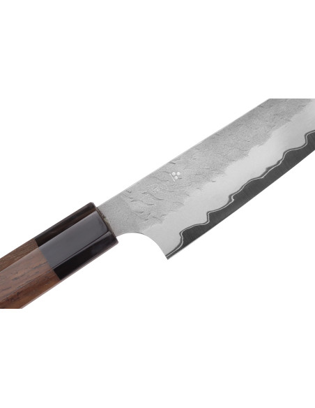 Coltello universale giapponese artigianale Nigara Hamono Tsuchime AS da 15 cm con manico in noce