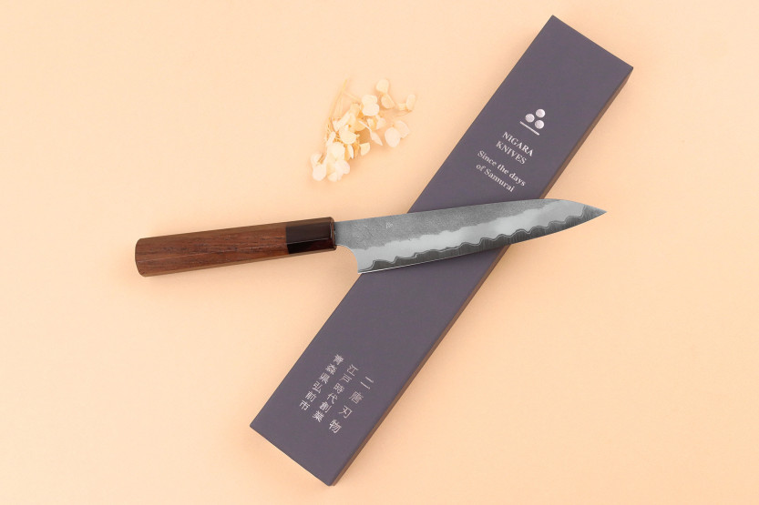 Nigara Hamono Tsuchime AS Handcrafted Japanese 15-cm Utility Knife with Walnut Handle
