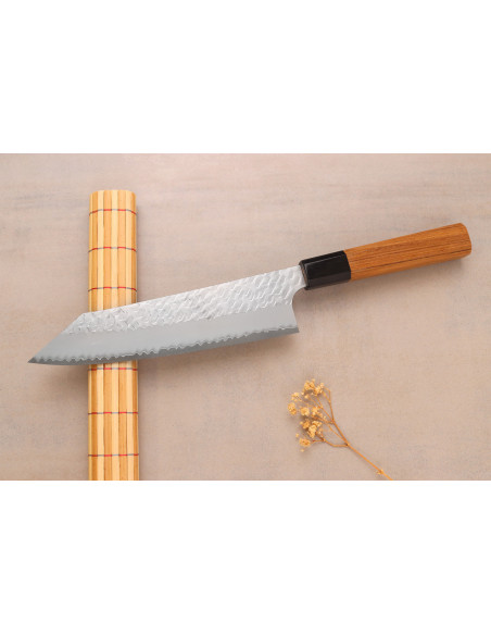 20 cm Handcrafted Japanese Kiritsuke Chef's Knife by Nigara Hamono, Migaki Tsuchime, SG2, Teak Handle