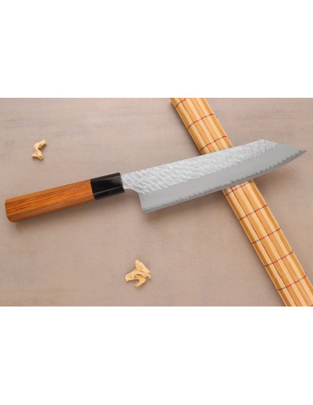 Handgefertigtes japanisches Kiritsuke - Kochmesser, 20 cm, Nigara Hamono, Migaki Tsuchime, SG2, Teakholz