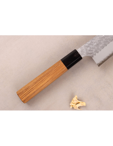 Håndlaget japansk kiritsuke - kokkekniv, 20 cm, fra Nigara Hamono, Migaki Tsuchime, SG2, teak