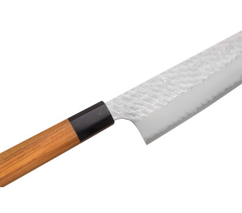Håndlavet japansk kiritsuke -kok kekniv, 20 cm, fra Nigara Hamono, Migaki Tsuchime, SG2, teak 2