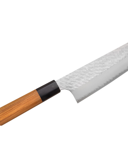 Handgefertigtes japanisches Kiritsuke - Kochmesser, 20 cm, Nigara Hamono, Migaki Tsuchime, SG2, Teakholz