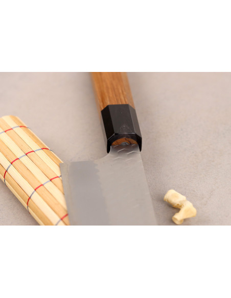 Coltello da chef kiritsuke giapponese artigianale da 20 cm, Nigara Hamono, Migaki Tsuchime, SG2, in teak