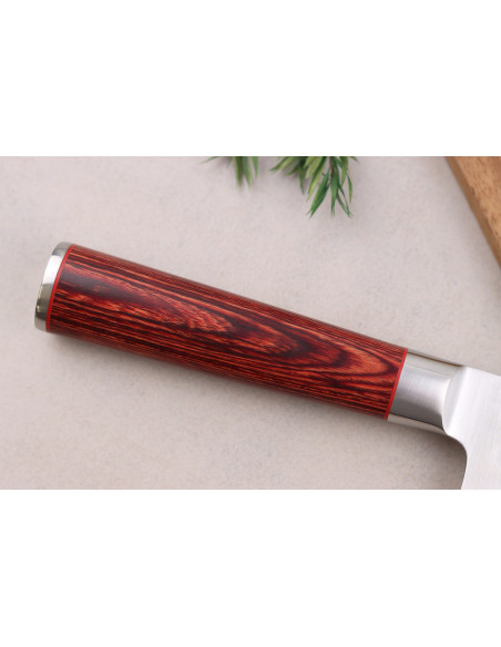 Cuchillo santoku Wusaki Pakka X50 con borde granton 17cm manche pakkawood