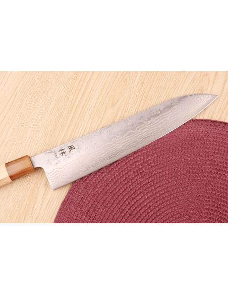 Coltello da chef giapponese artigianale Yuzo Haruto Damas da 24 cm