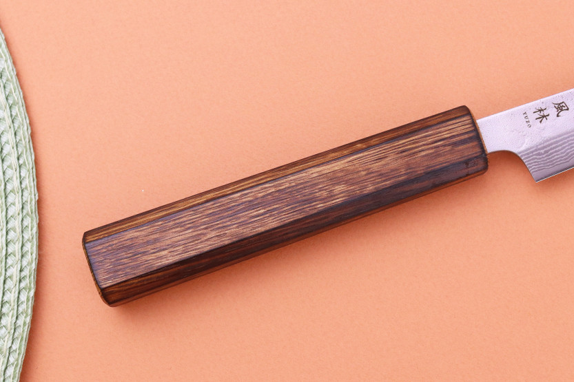Handgefertigtes japanisches Gemüsemesser 8 cm von Yuzo Enju, Damaszener-Stahl 440C