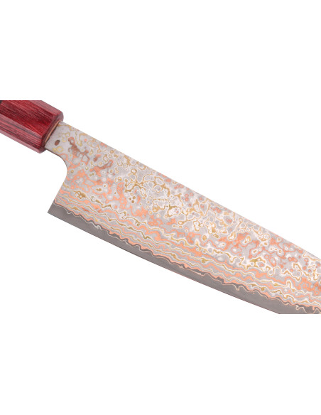 Faca de chef japonesa artesanal de 18 cm Takeshi Saji VG10 Rainbow Nashiji