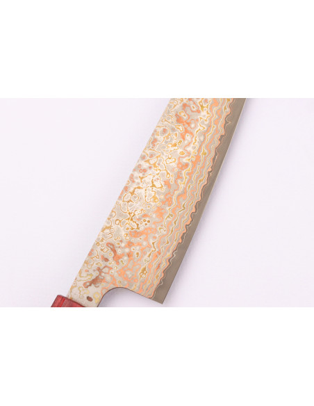 Faca de chef japonesa artesanal de 18 cm Takeshi Saji VG10 Rainbow Nashiji