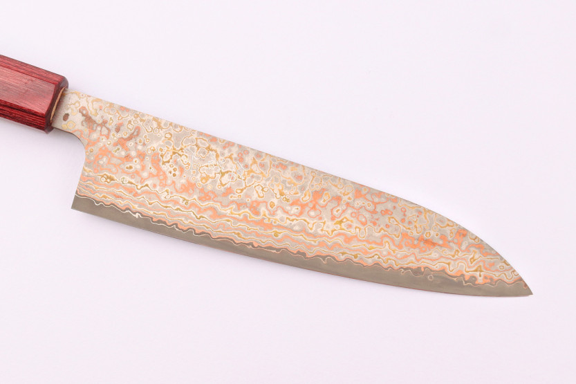 Handgemaakt Japans koksmes van 18 cm, Takeshi Saji VG10 Rainbow Nashiji