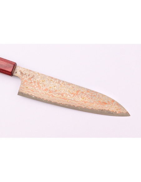 Cuchillo de chef japonés artesanal de 18 cm de Takeshi Saji, VG10 Rainbow Nashiji