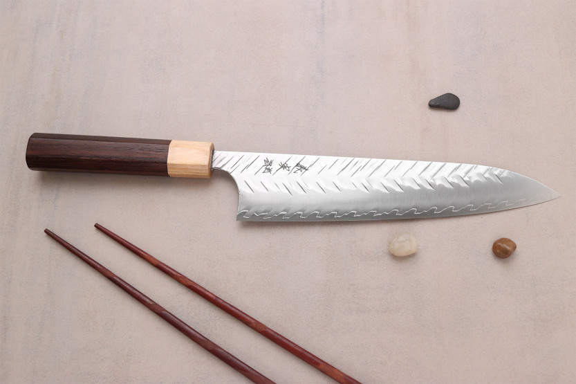 Cuchillo de chef japonés artesanal de 21 cm, Yoshimi Kato SPG StrixV-Tsuchime