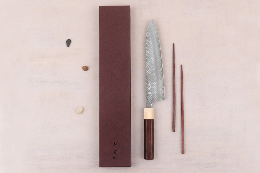 Handgjord japansk kockkniv, 21 cm, Yoshimi Kato SPG StrixV-Tsuchime