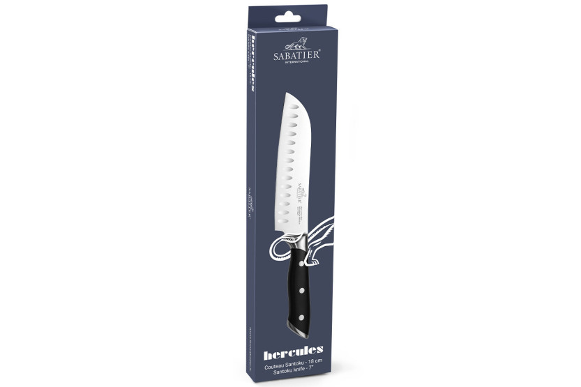 Sabatier International Hercules santokukniv med 18 cm lång blad med hålmönster och ABS-handtag med 3 nitar