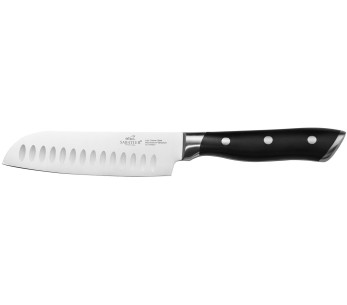 Faca mini santoku Sabatier International Hercules, lâmina alveolada de 13 cm, cabo em ABS com 3 rebites