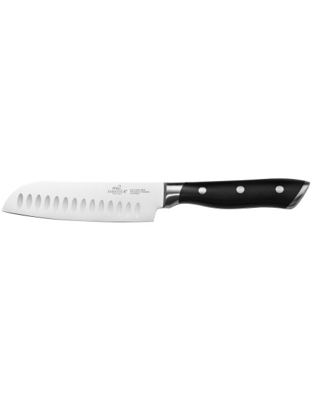 Faca mini santoku Sabatier International Hercules, lâmina alveolada de 13 cm, cabo em ABS com 3 rebites